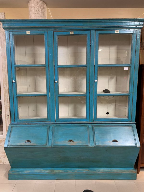 Blue piece of furniture from old grocery store